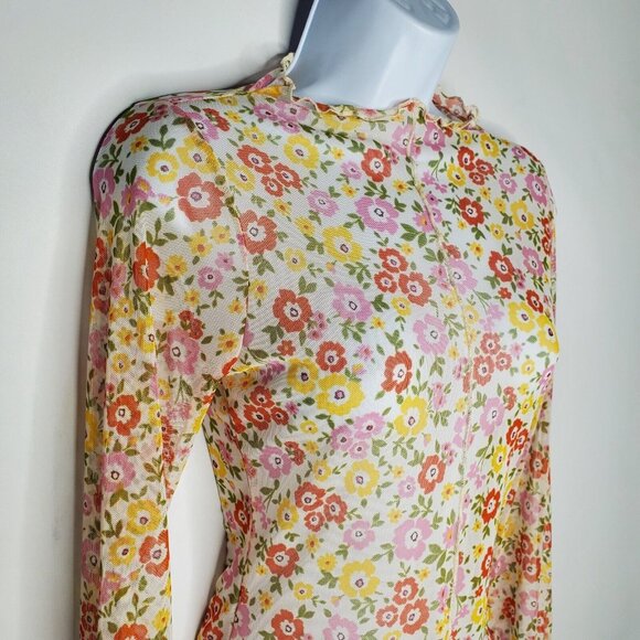 Le Lis Womens Floral Mesh Sheer Long Sleeve Top Size L Whimsey Cottage Core Boho - Picture 2 of 9